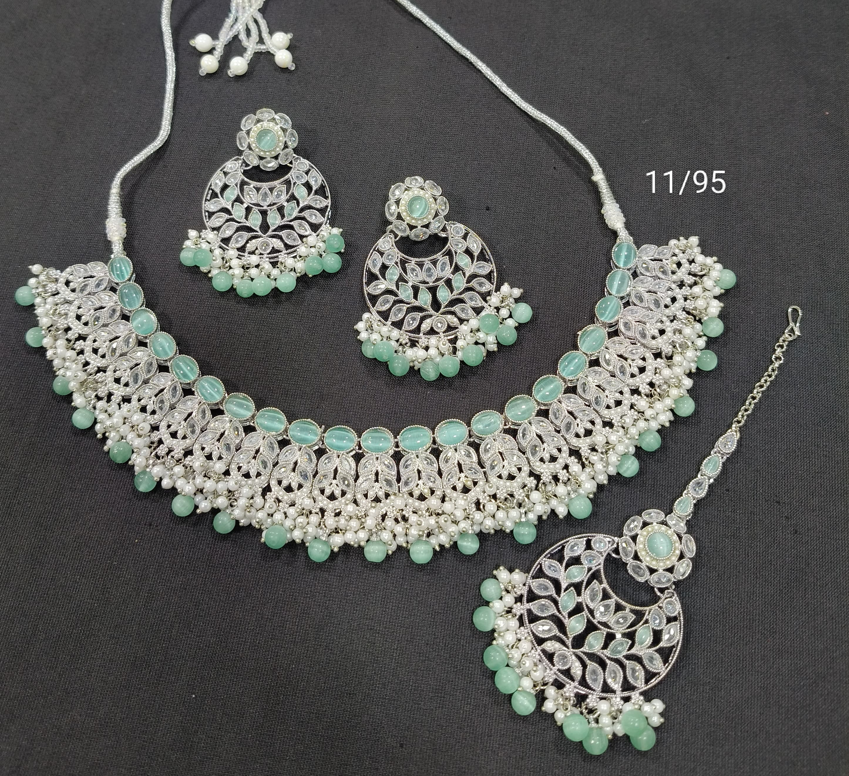 Traditional Pearl Cluster Choker Necklace Set with Floral Stone Design – Bridal & Festive Wear